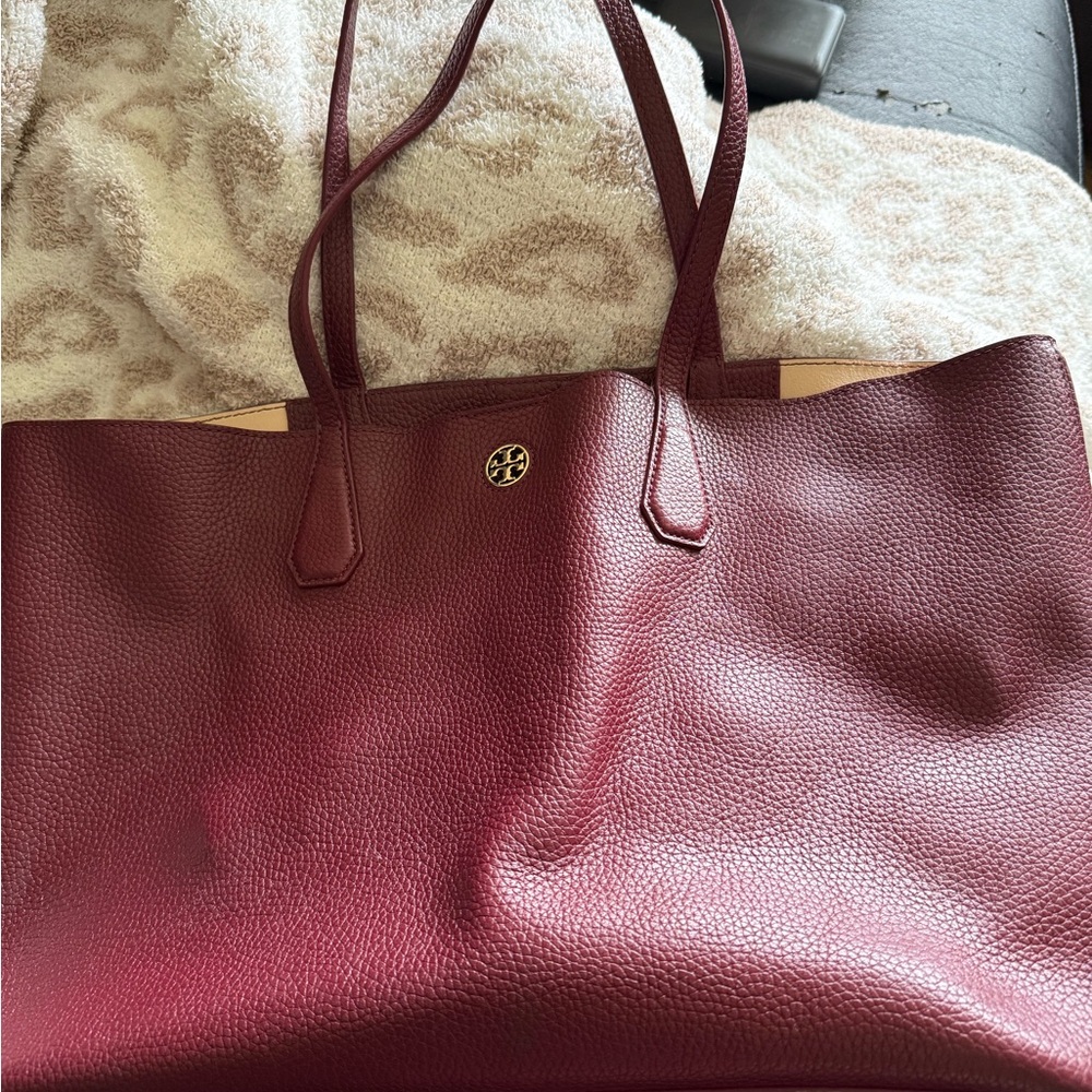 Tory Burch Burgundy Leather Tote Bag